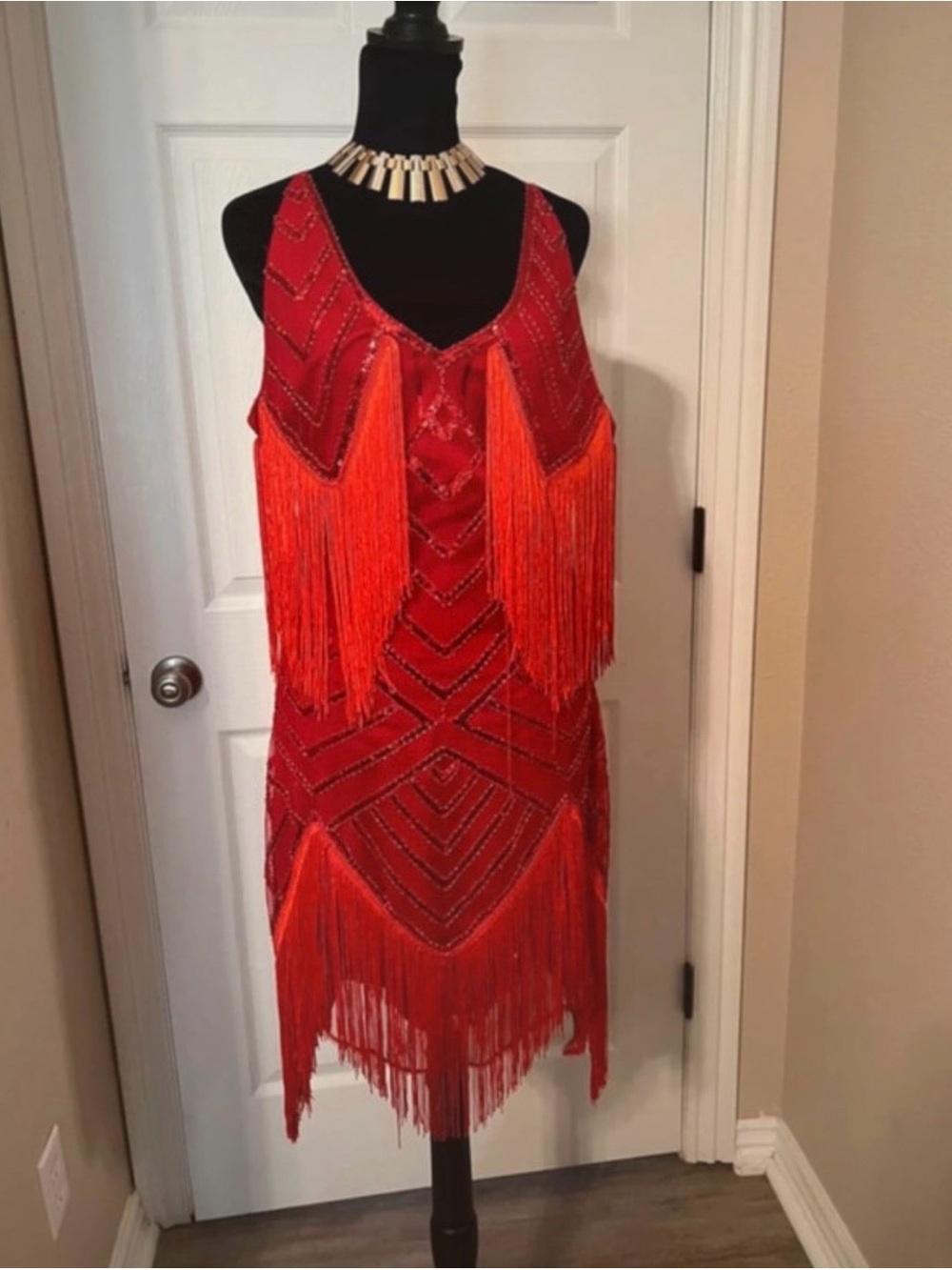Red Fringe Beaded Women’s Flapper Dress